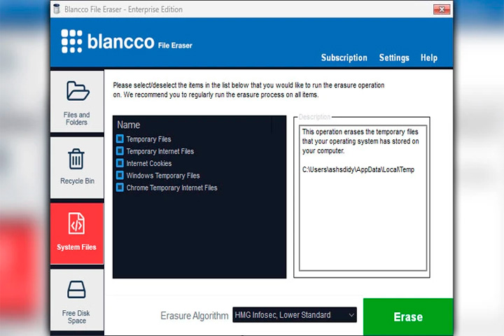 Blancco File Eraser Enterprise Screen