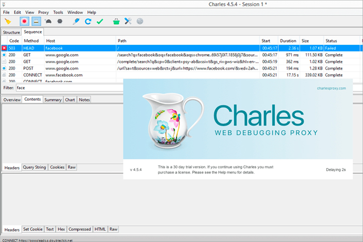 Charles Web Debugging Proxy Screen