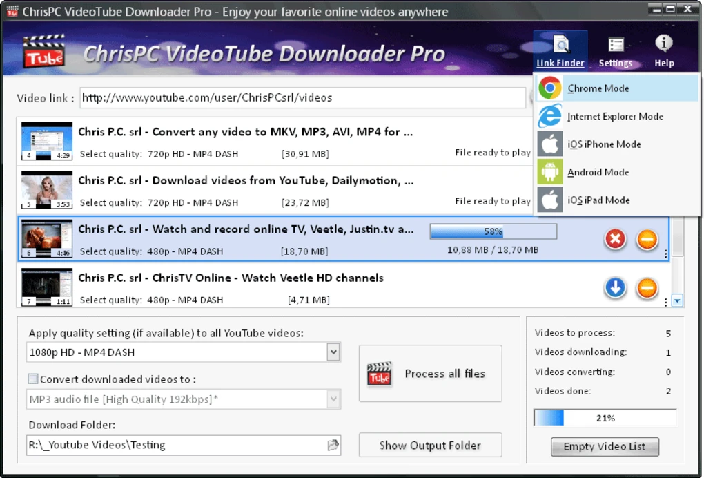 ChrisPC VideoTube Downloader Pro Screen