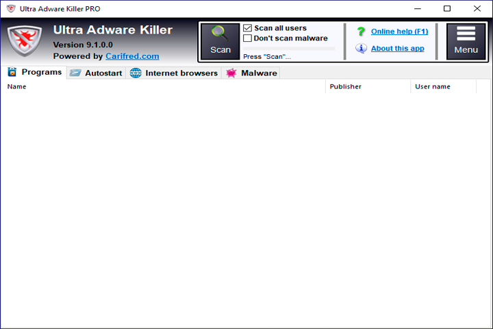 Ultra Adware Killer Screen
