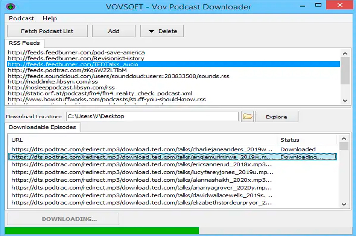 Vovsoft Podcast Downloader Screen