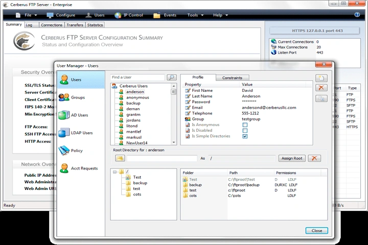 Cerberus FTP Server Enterprise Screen