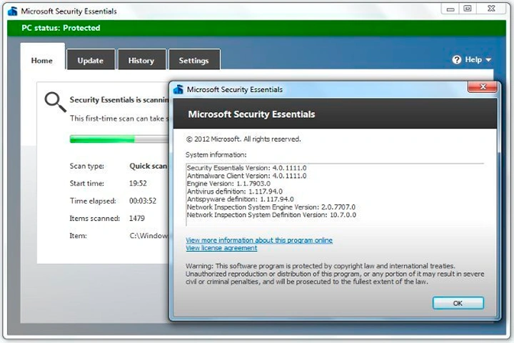 Microsoft Security Essentials 4.10.209.0 Screen
